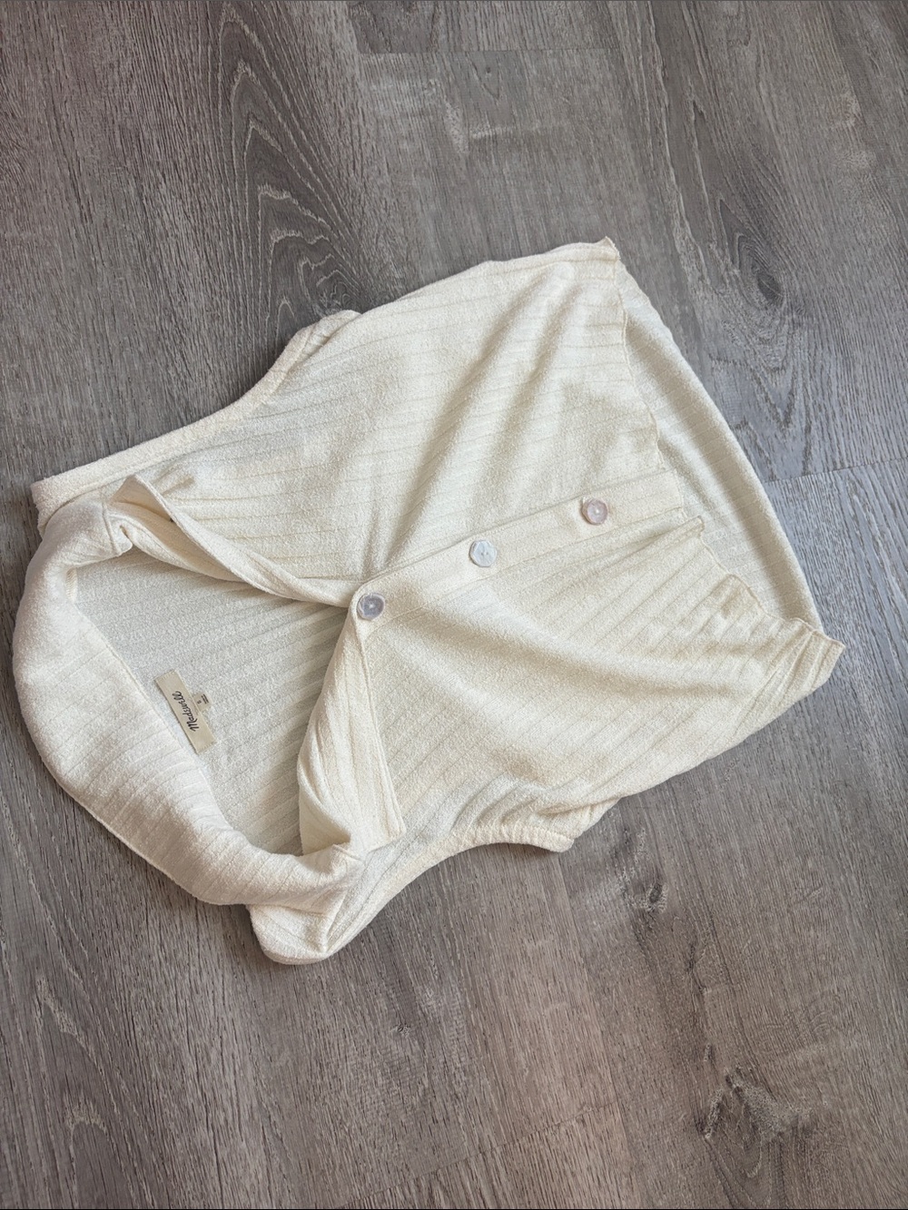 Cream Ribbed Button-Front Knit Top